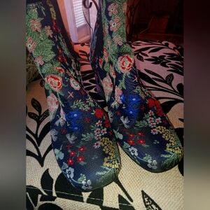 Indigo floral ankle boots